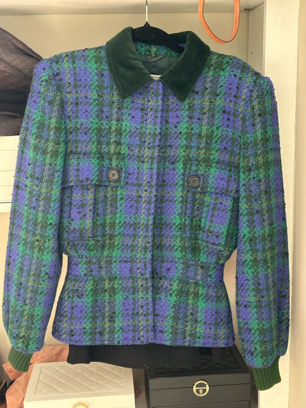 Auth Vtg Valentino Miss V Women’s Wool Jacket Blazer Purple Green 38